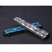 Peripherals Stainless Steel Multi-Hole Butterfly Comb Foldable Beginner Practice Flipping Toy, Cool Skull Print Trainer - EDC Finger Stress Relief Toy, Multiple Colors Available, Non-Sharp Blade - Multicolor - View 9