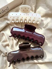 3pcs/1pc Women's 12cm/4.72in Red Brown White Polka Dot Glossy Lightweight Plastic Hair Clips Fashion Versatile Premium Elegant Minimalist Solid Color Hair Claws Hair Accessories Suitable For Thick Coarse Hair Daily Outing Casual Party Commute Vacation Hair Tie Ponytail Hair Bun Washing Face Bathing Makeup Outfit Matching Hair Accessories Headwear - Multicolor - View 1