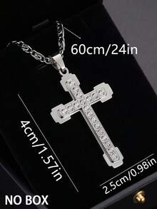 Rhinestone Cross Pendant Necklace For Women Men Gold Stainless Steel Chain Jesus Cross Jewelry, Bling Religious Fashion Necklace Gift - Gold - View 5