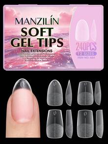 240pcs Full Coverage Press-On Nail Tips, Pointed, Almond, Square, Coffin, French Style Fake Nails, Soak-Off Gel Extension Nail Tips, Capsule Press-On Nail Supplies - View 1