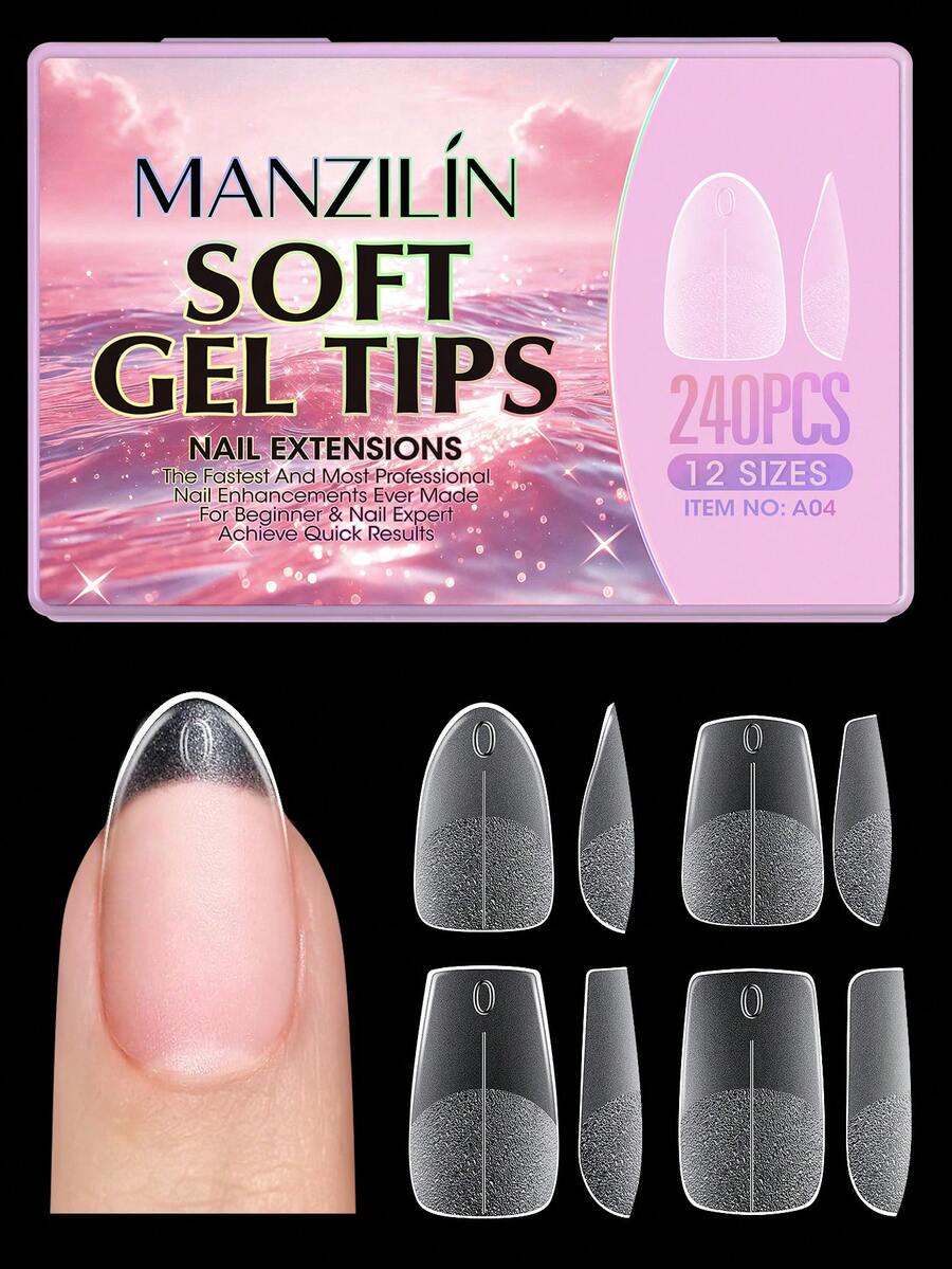 240pcs Full Coverage Press-On Nail Tips, Pointed, Almond, Square, Coffin, French Style Fake Nails, Soak-Off Gel Extension Nail Tips, Capsule Press-On Nail Supplies - View 1