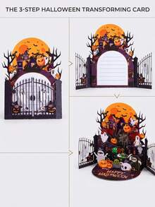 1pc Handmade Halloween Pop-Up Card, Party Invitation, Creative Folding Greeting Card, Includes Note Card&Envelope, No Assembly, Halloween Decorations, Suitable For Friend, Family, Halloween/Birthday Celebration Wishes/Gift, Commemorative Gift Card - Multicolor - View 10
