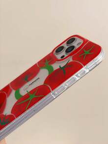 1 Stück süße rote Tomaten-Kreis-Muster-Handyhülle mit rotem Rahmen, klar transparent und weich, mit "Tomato"-Schriftzug, kompatibel mit iPhone 17 Pro Max, 16, 15, 14, 13, 12, 11 Pro Plus, 16E, voll erhöhte geteilte Linsenfenster-Schutzhülle, wasserdicht, stoßfest, sturz- und kratzfest, TPU-Hülle - Rot - Übersicht 5