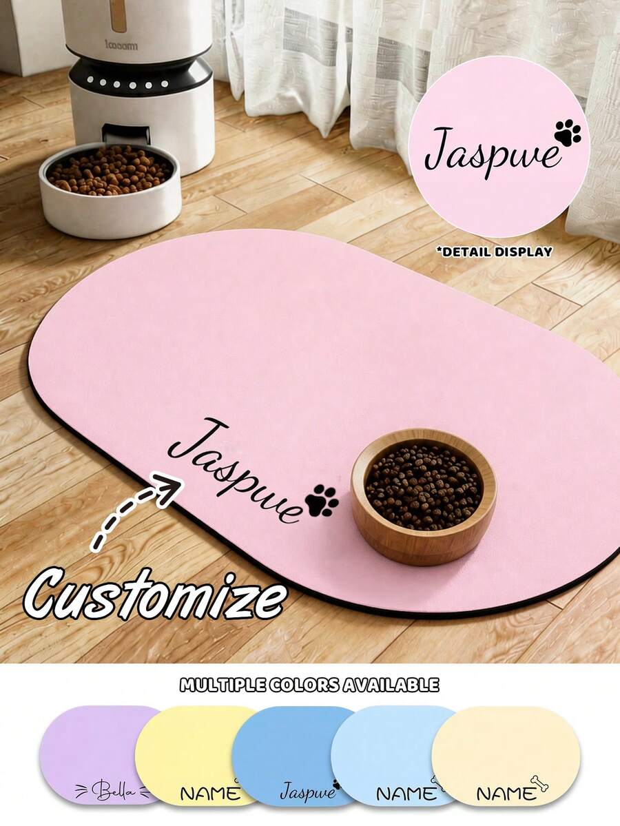 Personalized Custom Absorbent Dog Food Mat, Colorful Pet Feeding Mat, Personalized Dog Food Mat With Pet Name, Personalized Dog Mat, Can Be Customized According To Your Dog's Name, Perfect For Protecting Floors And Keeping Feeding Area Clean - Multicolor - View 1