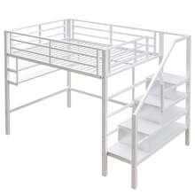 High Bed Frame 140x200cm With Shelves And Storage Space - 白色 - 查看 6