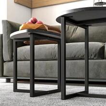 Set Of 2 Round Coffee Tables – Industrial Design Wooden Side Tables For Living Room, Modern Coffee Table - 黑色 - 查看 5