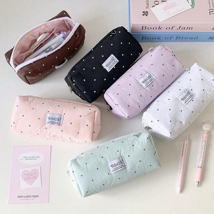Tempat Pensil Polkadot yang Sangat Menarik, Tas Penyimpanan Minimalis Multi-Warna Kapasitas Besar dengan Lapisan Jaring dan Kompartemen, Cocok untuk Alat Tulis Harian Siswa, Kuas Rias, Barang-Barang Lain, Tas Penyimpanan Alat Tulis Praktis untuk Siswa - A - View 1