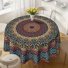 1pc Bohemian Style Mandala Round Tablecloth, Colorful Country Style Polyester Fiber Dining Room Party Picnic Patio Tablecloth - Round - View 7