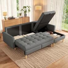 Corner Sofa With Storage, L-Shaped Sofa With Reversible Chaise Longue - Grey - View 1
