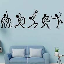 Creative Black Stick Figure Abstract Music Note Wall Sticker Bedroom Living Room Band Silhouette Decal - D - View 1