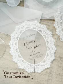 Personalized Lace Invitation Card With Envelope, Custom Vintage Wedding Invites Stationery For Wedding Ceremony, Engagement Party, Bridal Shower, Anniversary, Reception, Dinner Party, Banquet And Celebration Events - Sets - View 1