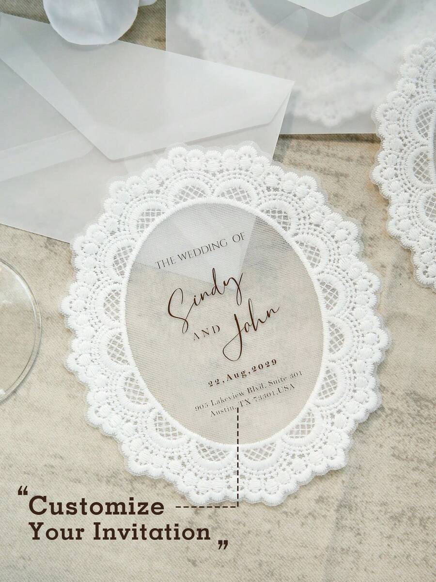 Personalized Lace Invitation Card With Envelope, Custom Vintage Wedding Invites Stationery For Wedding Ceremony, Engagement Party, Bridal Shower, Anniversary, Reception, Dinner Party, Banquet And Celebration Events - Sets - View 1