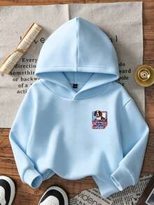 Young Boys Fall Pullover Sweatshirt, Cute Spaniel Dog In USA Camo Cooler Box Back Graphic Print, Loose Casual Daily Top - Baby Blue - View 4