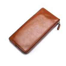 新作 韓国風メンズ長財布 薄型レザー ファスナー付き スマホ収納可能 若者人気 - ブラウン(リストストラップ付き) - チェックする 6