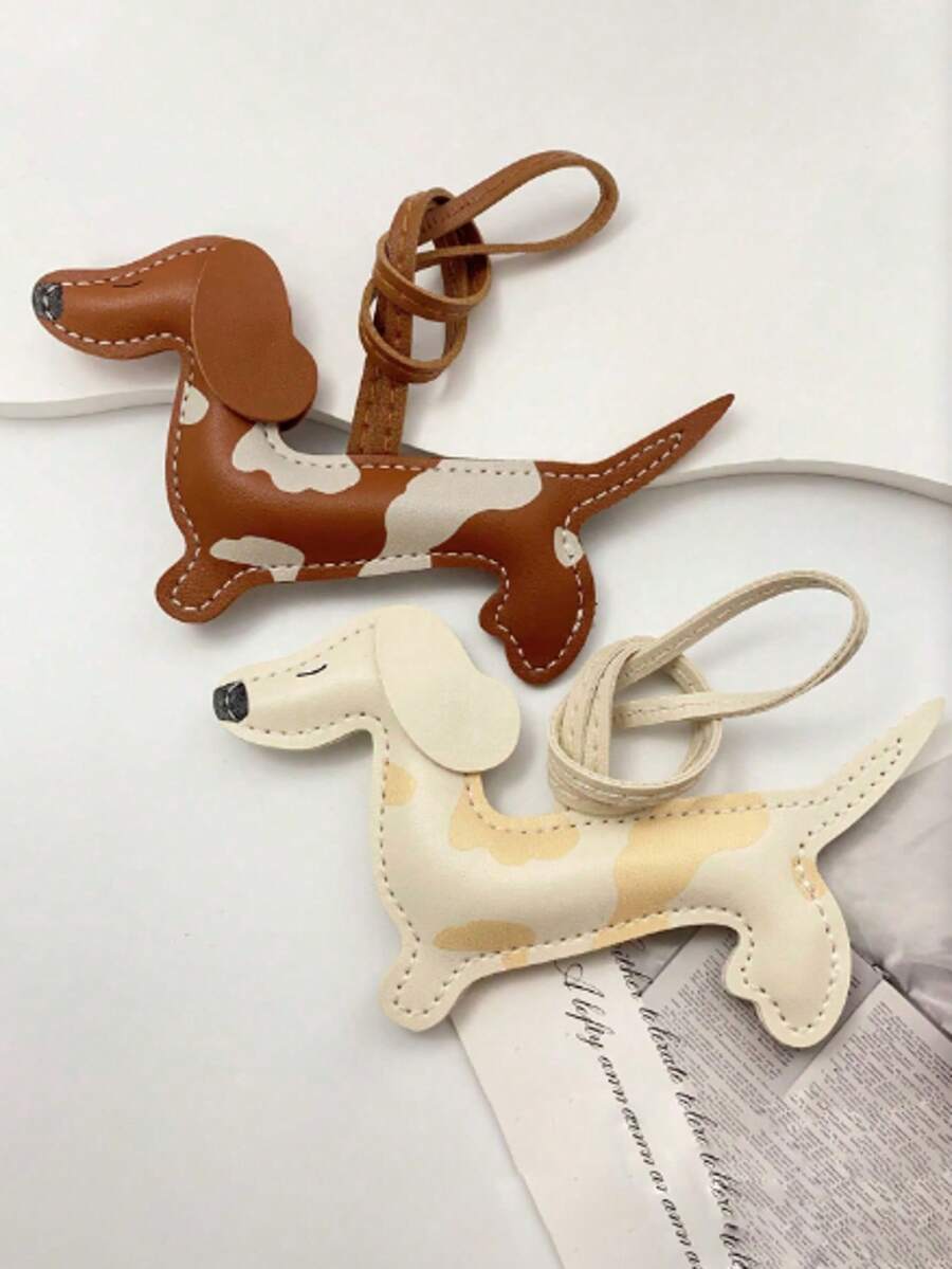 1 buah Gantungan Kunci Dachshund Kulit PU - Aksesori Anjing Kartun Buatan Tangan, Desain Anjing Lucu, Cocok untuk Kunci, Ransel atau Aksesori Mobil, Aksesori Anjing - Warna-warni A - View 1
