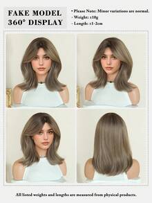 Ombre Brown Short Curly Bob Wig For Women 12 Inch Layered Wig With Curtain Bangs Natural Synthetic Heat-Resistant Fiber Fluffy Wig For Daily Party Wear Use - Multicolor - View 6
