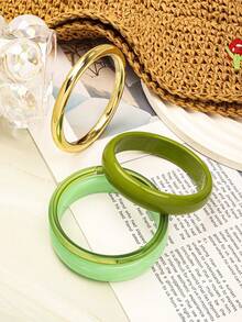 Set Gelang Bulat Hijau 4 Buah, Minimalis Vintage, Cocok untuk Pemakaian Sehari-hari Wanita, Liburan, dan Acara Pesta - Hijau - View 6