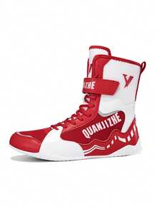 TACHUAN 1 Pair Men's High-Top Professional Boxing Shoes, Combat Wrestling Training Boots, Muay Thai Boxing Shoes, Fitness Sanda Shoes - Red - View 2