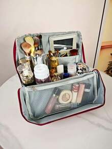 Tas Kosmetik Tegak untuk Wanita, Estetik, Gaya Mewah, Tas Penyimpanan Kosmetik Portabel dengan Kompartemen, Kotak Kosmetik Genggam - View 5