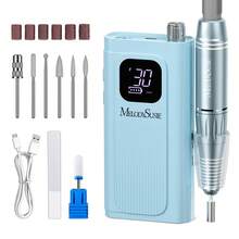 Professional Nail Drill Kit, 30000RPM Cordless Electric Nail File With LCD Display, Rechargeable 4000mAh Battery Nail Efile For Acrylic & Gel Nails, Manicure Pedicure, Salon & Home Use - 海洋藍 - 查看 1