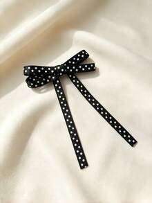 1 pieza Pasador de pelo con lazo largo de lunares blanco y negro vintage, pasador minimalista para flequillo lateral, accesorio de cabello diario para mujeres - Multicolor - Ver 8