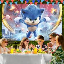 Authorized 1PC Healing Adventure Sonic Theme Birthday Party Decoration Backdrop (82.7x59.1/59.1x39.4/39.4x29.5 Inch), Suitable For Boys Girls Birthday Party Background, Children Newborn Cake Table Party Wall Decoration Banner, Outdoor Indoor Photography Photo Backdrop Props - Multicolor - View 12
