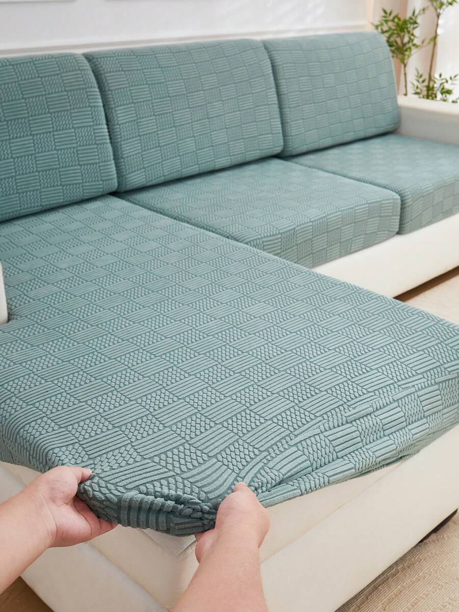 1pc Solid Color Sofa Cover, Elastic Stretch Fit, Comfortable Minimalist Style, Pet-Friendly, Non-Slip, Stain-Resistant, Washable, Suitable For Living Room And Bedroom, 1-4 Seater, All-Season Sofa Protector - Green - View 1