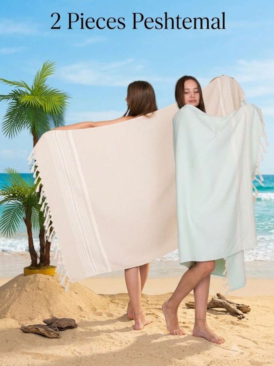 2 Pieces %100 Cotton Mykonos Peshtemal, 2 Peshtemals In Same Colour, 2 Peshtemal Suitable For Beach And Home Use