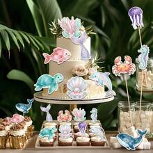 10 ou 30 décorations de cupcakes en forme d'animaux marins, comprenant tortue de mer, requin, hippocampe, queue de sirène, dauphin, coquillage, crabe, méduse, corail et autres thèmes sous-marins pour fête de baptême, fête d'anniversaire, fête de révélation de genre, décorations de gâteau - Multicolore - Voir 4