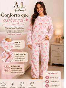 Printed Soft Fleece Complete Pajamas SHIPPING RANDOMLY ACCORDING TO STOCK AVAILABILITY - 隨機的 - 查看 3