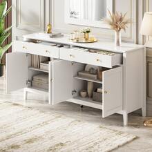 Stylish White Dining Sideboard With 2 Drawers And 4 Doors - Elegant Buffet For Kitchen, Living Room - 白色 - 查看 2
