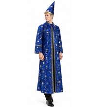 Adult Unisex Magic Magician Costume With Blue Robe Cloak Hat Star Moon Magician Wizard Cosplay Costume Role - Multicolor - View 5