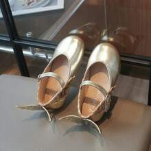 Girls' French Gentle Style Butterfly Wing Princess Mary Jane Shoes, Party Gathering Ballet Performance Shoes - Gold - View 4