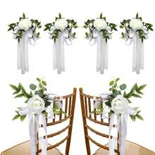4/8pcs Artificial Chair Back Flowers, Suitable For Wedding Venue Decoration, Artificial Flower Bouquet, Outdoor Banquet Decoration - Multicolor - View 4