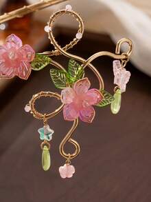 Bracelet de bras Fairycore à fleurs, manchette de bras supérieur en fil doré avec fleurs roses, papillon et goutte de cristal pour femmes, bijoux bohèmes de plage - jaune doré - Voir 6