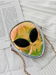 Holographic Alien Design Novelty Bag With Alien Charm, Mini Novelty Bag, PVC Material, Alien Design, Zipper Chain, Transparent Bag, Suitable For Work, Travel, Women's Color-Changing Laser Bag, Back To School Gift, Teacher Gift - Multicolor - View 7