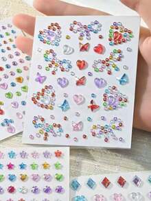 10/4/1 Sheets Sequin Heart Star Stickers Self-Adhesive Rhinestone Diamond Shape Design For Makeup And Clothing, Multi-Color Diamond Face Gems For Valentine's Day, Festivals, Parties And Events - Multicolor - View 6