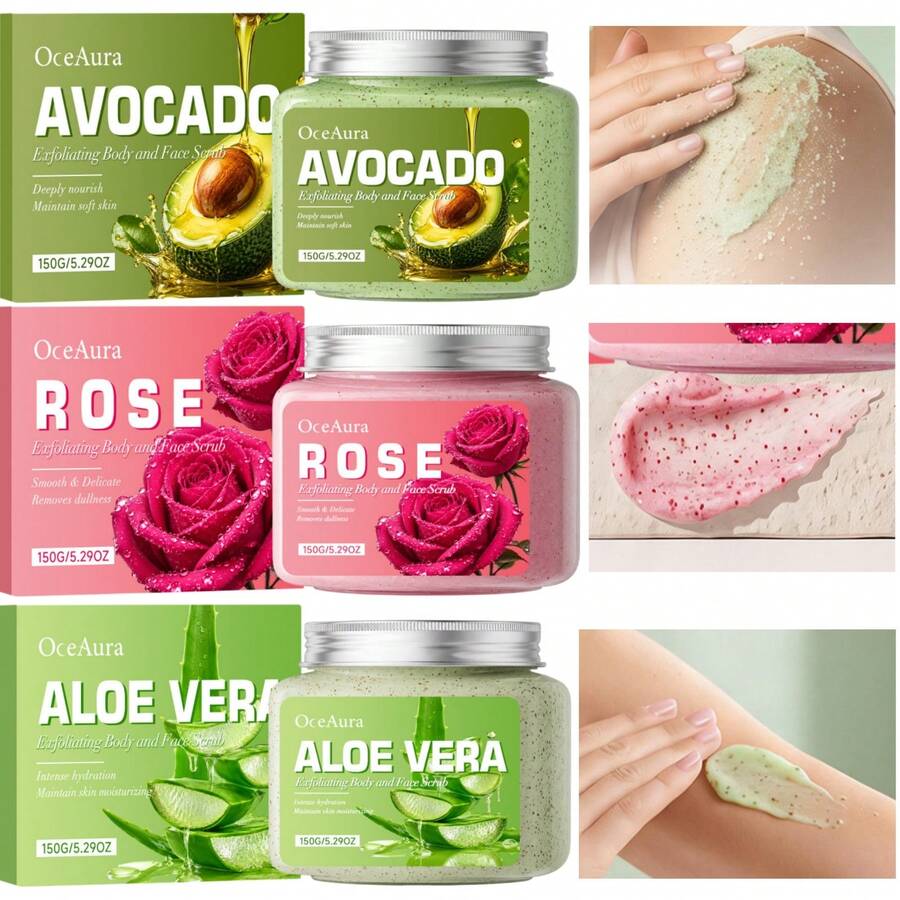 Exfoliating Scrub - 150G, Gently Cleanses Face And Body, Makes Skin Brighter And Smoother - Rose/Aloe Vera - Fragrant - View 1
