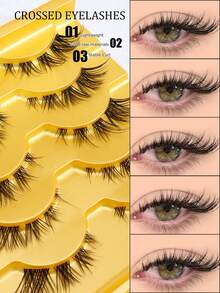 5 Pairs Fox Eye Invisible Stem Eyelash Extensions, Fox-Style Fluffy Curly Faux Eyelashes, Handmade Exquisite Design, Better Fit For Eyes, Trimmable And Reusable - 查看 1
