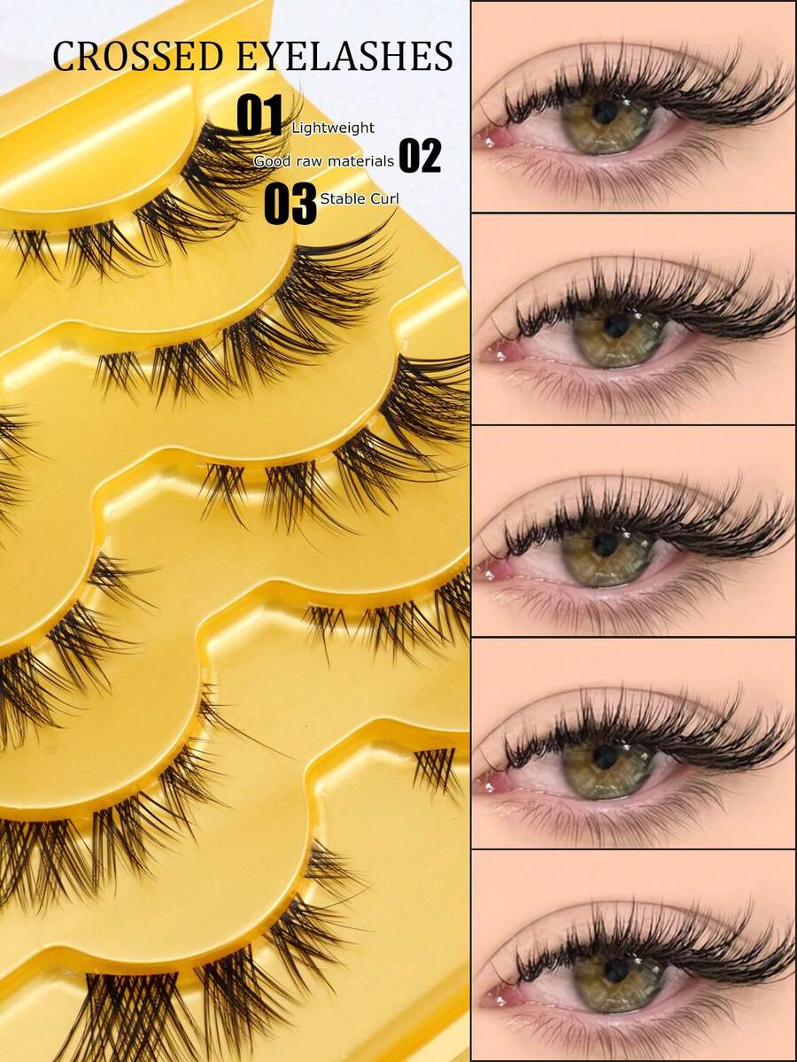 5 Pairs Fox Eye Invisible Stem Eyelash Extensions, Fox-Style Fluffy Curly Faux Eyelashes, Handmade Exquisite Design, Better Fit For Eyes, Trimmable And Reusable - 查看 1