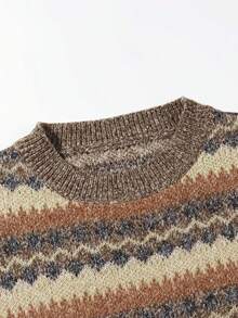 Autumn/Winter New Old Money Style Colorblock Crew Neck Loose Pullover Sweater - Multicolor - View 3