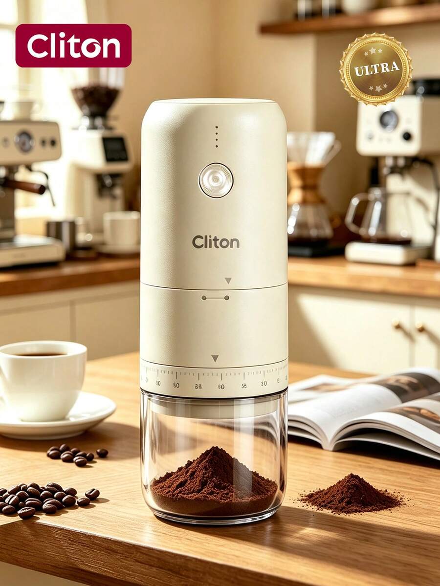 CLITON Hadiah Kopi Liburan Premium yang Elegan, Penggiling Kopi Elektrik Portabel untuk Perjalanan dengan Mata Pisau Keramik, Pengisian Cepat Type-C, Penggiling Kopi Mini yang Dapat Diatur dengan Satu Tombol, Ringkas untuk Pojok Kopi di Rumah, Berkemah, Perjalanan Darat & Penggunaan di Luar Ruangan