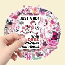 62pcs Pink Soccer Heart Pattern Vinyl Stickers, Cartoon Highly Attractive Decorative Stickers, Suitable For Journals, Seals, Envelopes, Guitars, Musical Instruments, Halloween, Christmas, Teen Party Supplies, Rewards And Inspirational Decorations - 62pcs-multicolor - View 7