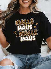 T-shirt unisex oversize Malle Maus con scritta leopardata (2) e stampa straniera Y2K per uomo e donna, stile retrò anni 2000, streetwear, t-shirt grafica ampia - Bianco - Visualizzare 10