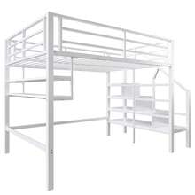 High Bed Frame 140x200cm With Shelves And Storage Space - 白色 - 查看 9