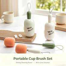 New Multifunctional Cup Brush Set, Retractable Portable Long Handle Water Cup Cleaning Brush, Travel Mini Cleaning Brush, Suitable For Glass Cups, Insulated Cups, Baby Bottles And Cup Rim Stain Cleaning - A - View 9