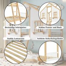 Kids Bed Frame With Ladder - Natural Wood & White - Natural and White - 查看 5