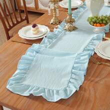 1pc French Vintage Solid Color Ruffle Table Runner, Cute Candy Color White Fabric Tablecloth, Suitable For Wedding, Festival, Party - Multicolor - View 3