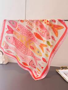1pc Hand-Painted Oil Painting Printed Thin Style Faux Silk Scarf,Vintage Casual Women's Neck Scarf,Shawl,Light And Thin Comfortable Women's Bandana - Multicolor - View 2