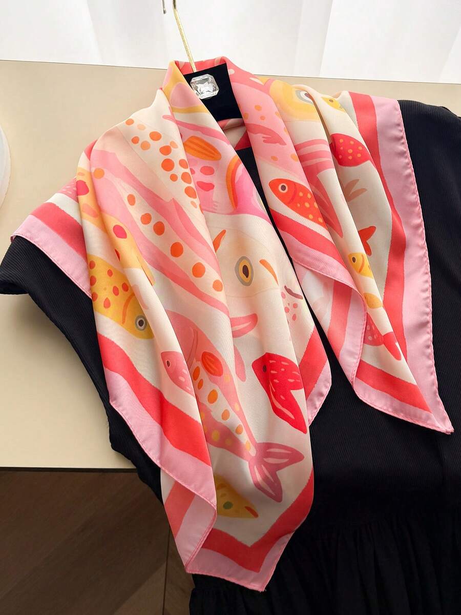 1pc Hand-Painted Oil Painting Printed Thin Style Faux Silk Scarf,Vintage Casual Women's Neck Scarf,Shawl,Light And Thin Comfortable Women's Bandana - Multicolor - View 1